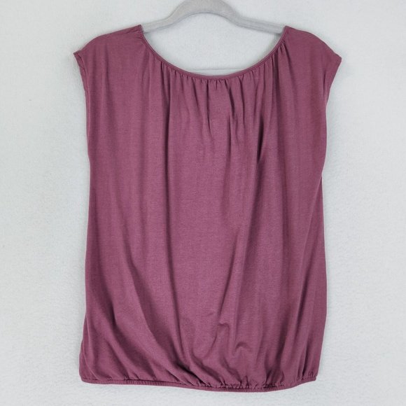 Garnet Hill Shirt Womens Small Mauve Purple Pink Cap Sleeve Scoop Neck Casual - Picture 9 of 9